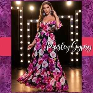 Floral Chiffon Ruffle Hem Maxi Dress with Cutout